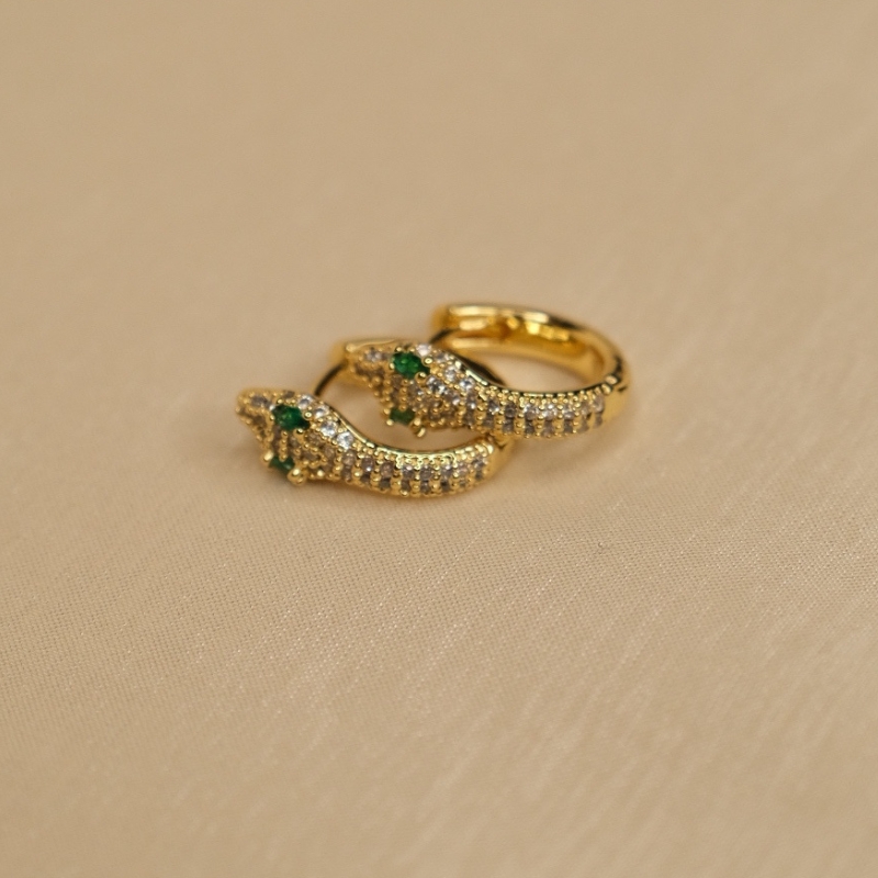 snake-green Жижиг Могойн Цагирган Ээмэг - 18К Алтан Бүрмэл - Image 3