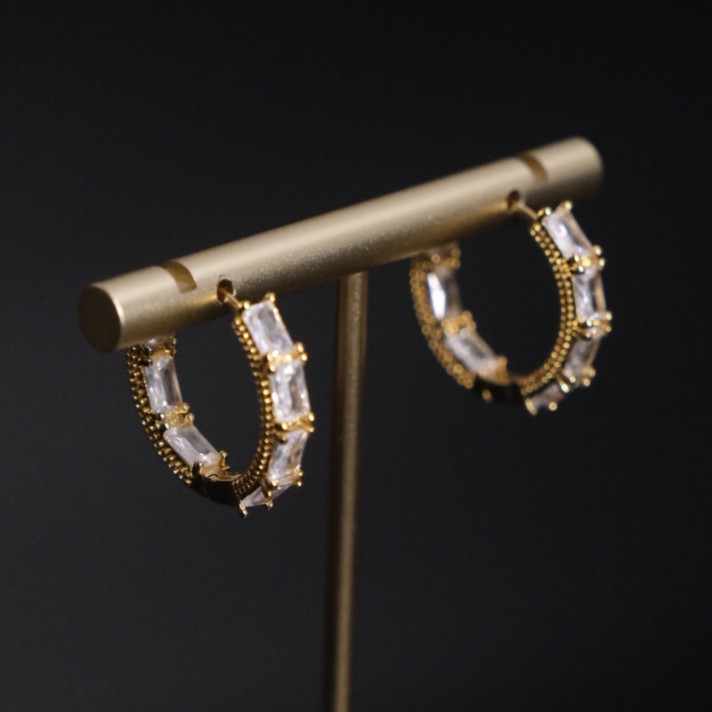 omi-ear-011 Шигтгээтэй Цагирган Шаргал Ээмэг - Image 2