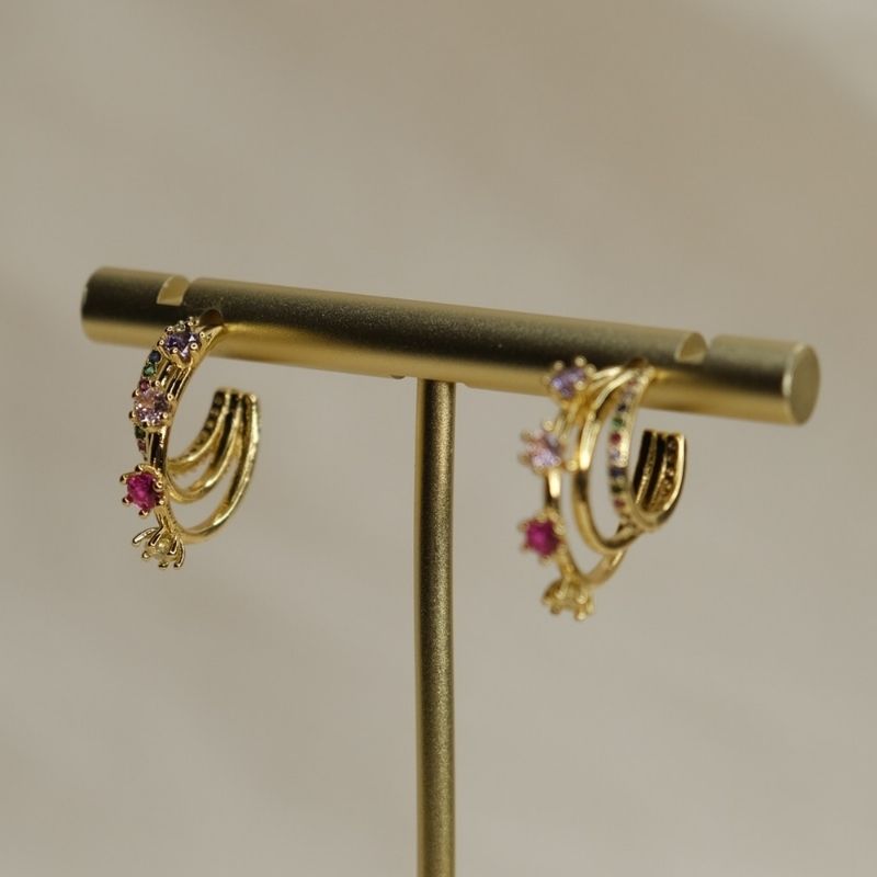 OMI-RAINBOW3-EAR 4 өнгийн Шигтгээтэй Цагирган Ээмэг - 18K Алтан Бүрмэл - Image 3