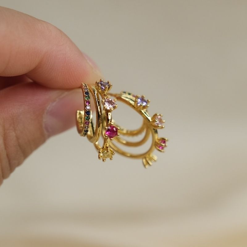 OMI-RAINBOW2-EAR 4 өнгийн Шигтгээтэй Цагирган Ээмэг - 18K Алтан Бүрмэл - Image 2