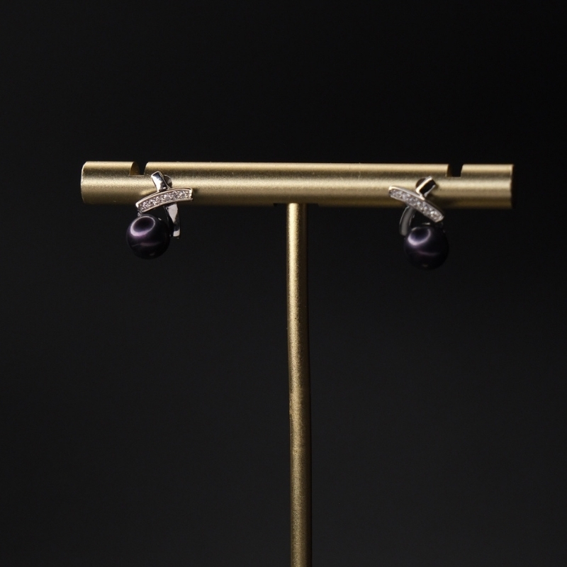 omi-blk-ear2 Х Сувдан Ээмэг - Peach Шаргал өнгийн Сувдтай - Image 2