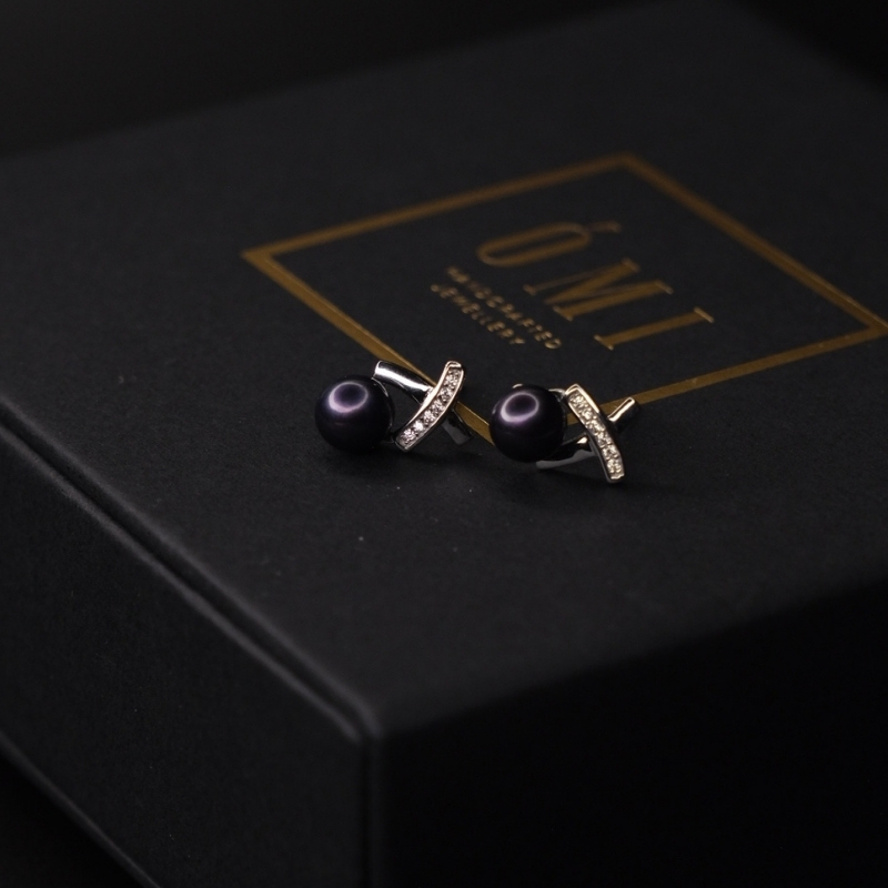 omi-blk-ear Х Сувдан Ээмэг - Peach Шаргал өнгийн Сувдтай - Image 1