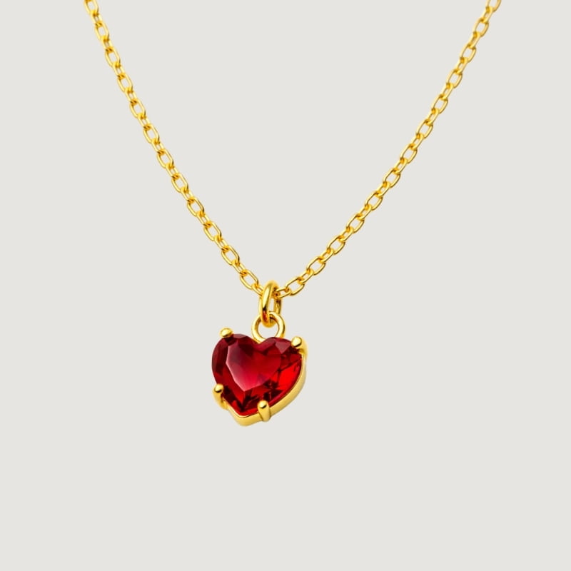 omi-nek-heart Зүрхэн Зүүлт, 18K Алтан Бүрмэл (Heart Shaped Ruby Necklace) - Image 1