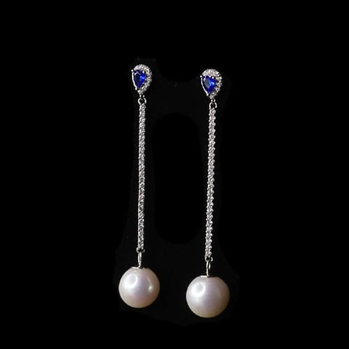 Цэнхэр шигтгээтэй далайн сувдан ээмэг