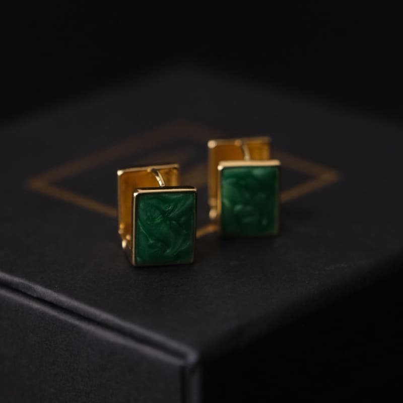 green-squire-earring Дөрвөлжин Ногоон Шаргал Ээмэг (Англи Түгжээ) - Image 1